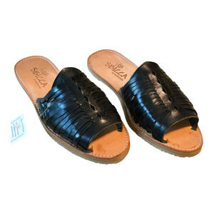 Sbicca Lawrin Black Leather Sandal Slide Womens Size 6 Vacation Beach Cruise NIB